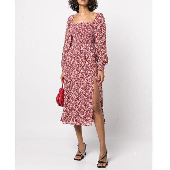 REFORMATION Cello Floral-Print Dress - Red - Picture 5 of 5